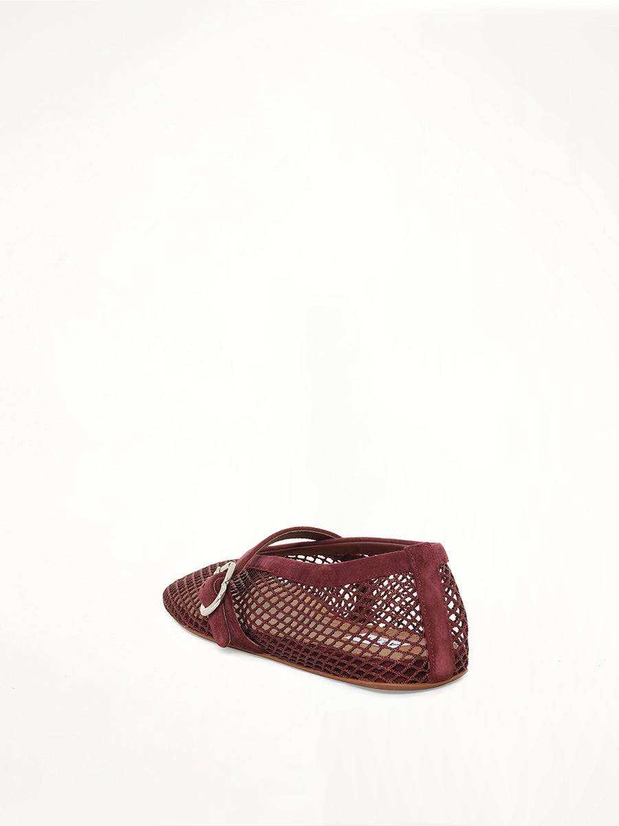 Ballet Fishnet Flats in Rouge Grenat