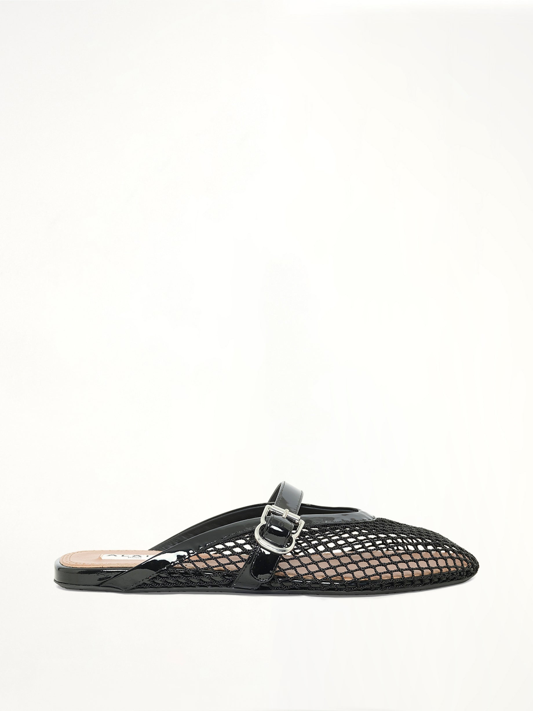 Fishnet Flat Mules in Black