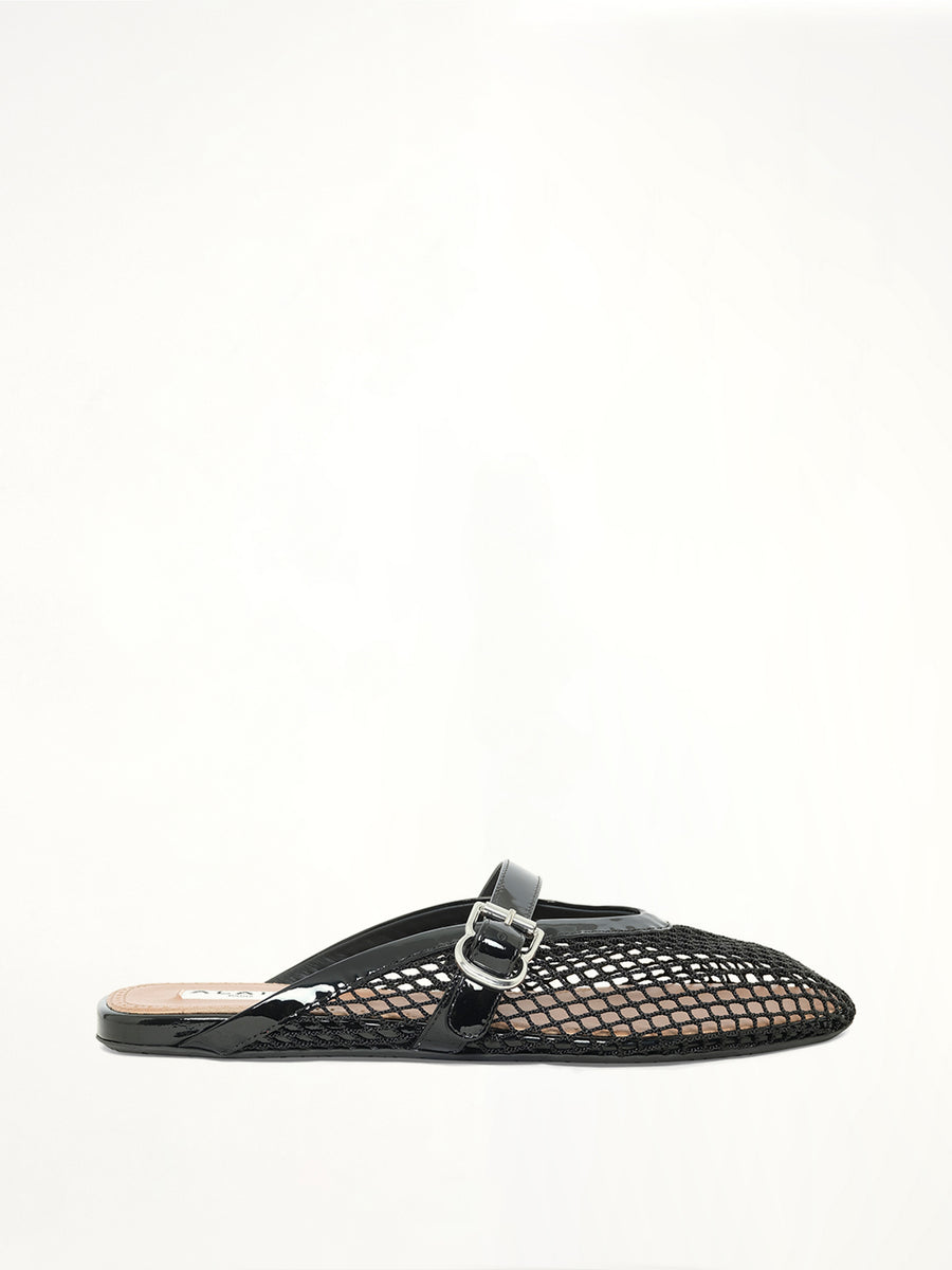 Fishnet Flat Mules in Black