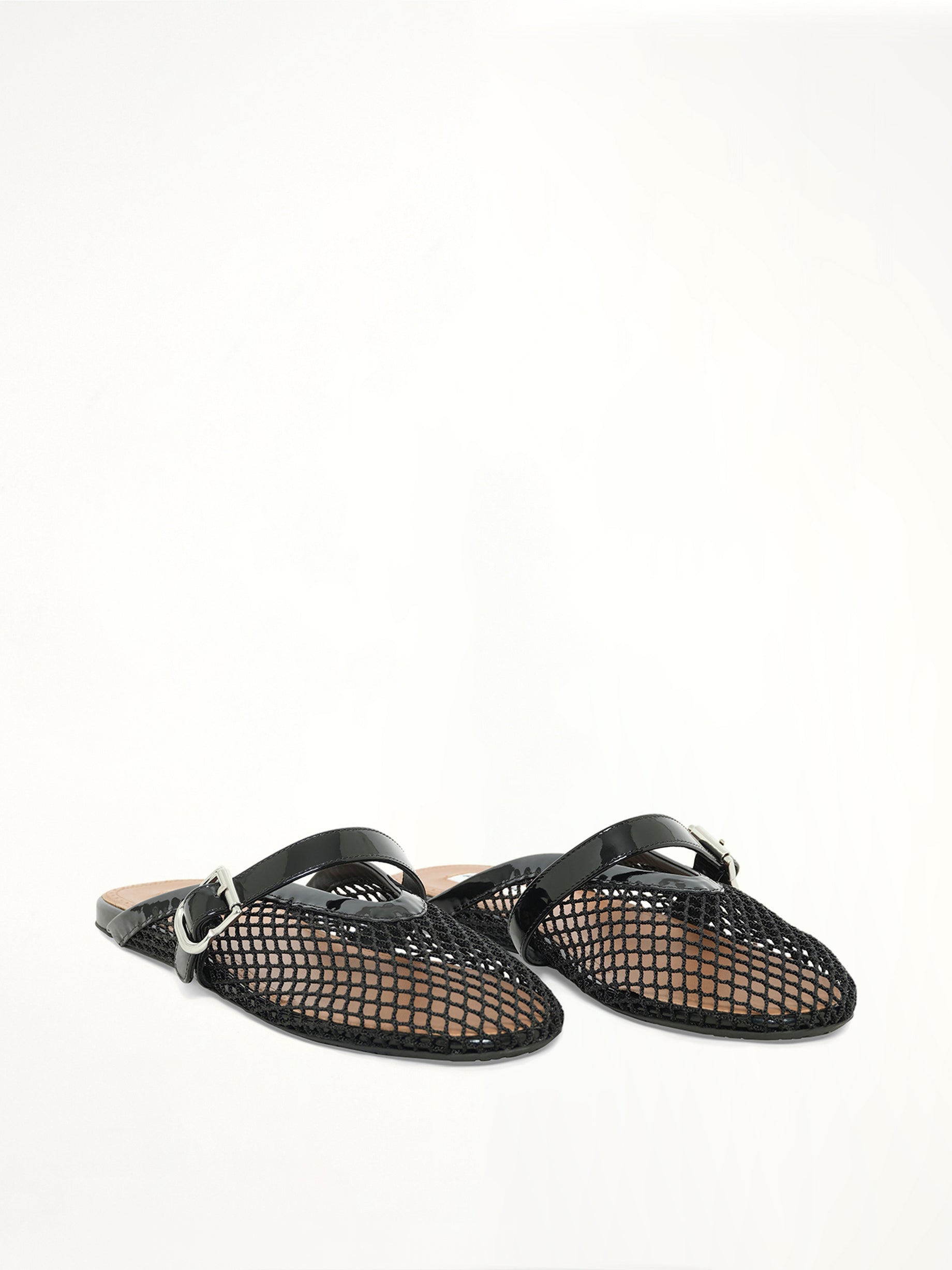 Fishnet Flat Mules in Black