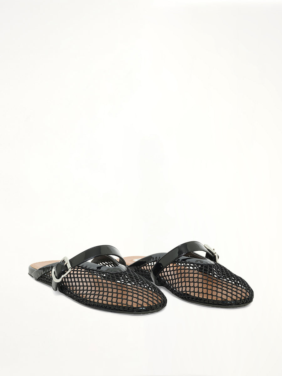 Fishnet Flat Mules in Black