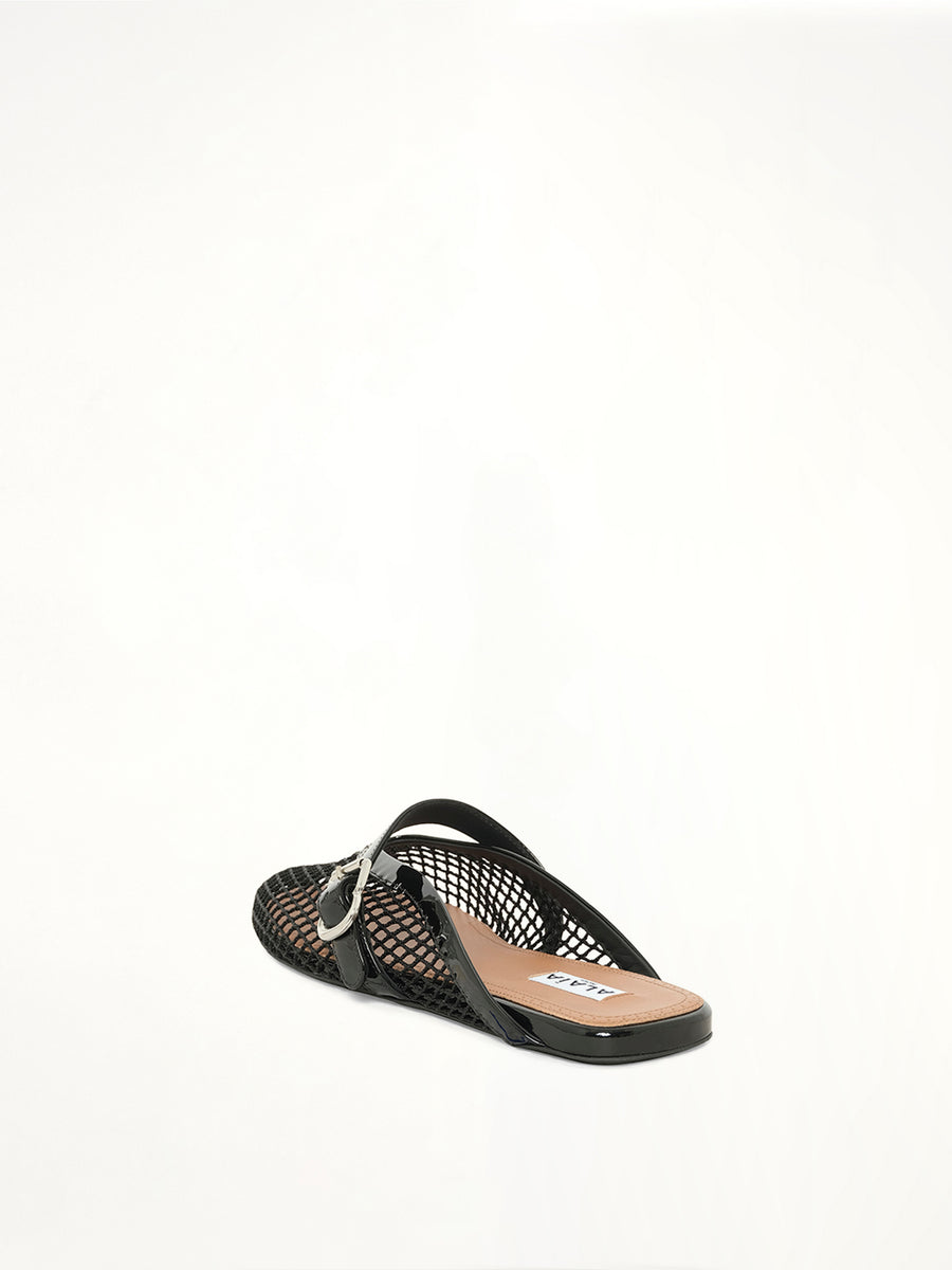 Fishnet Flat Mules in Black