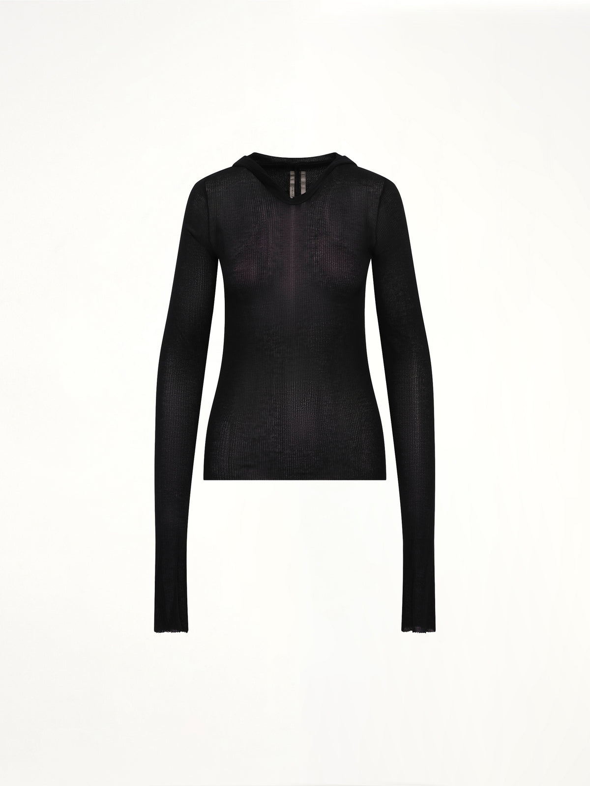 Cropped Hooded Rib LS T-Shirt in Black