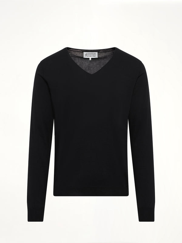 V-Neck Knit Sweater in Black
