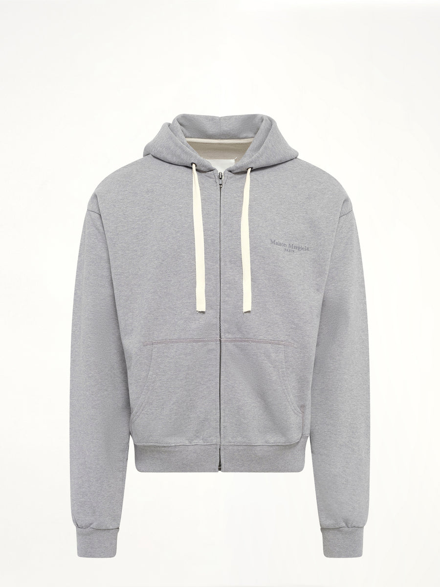 Logo Zip Hoodie in Grey Melange