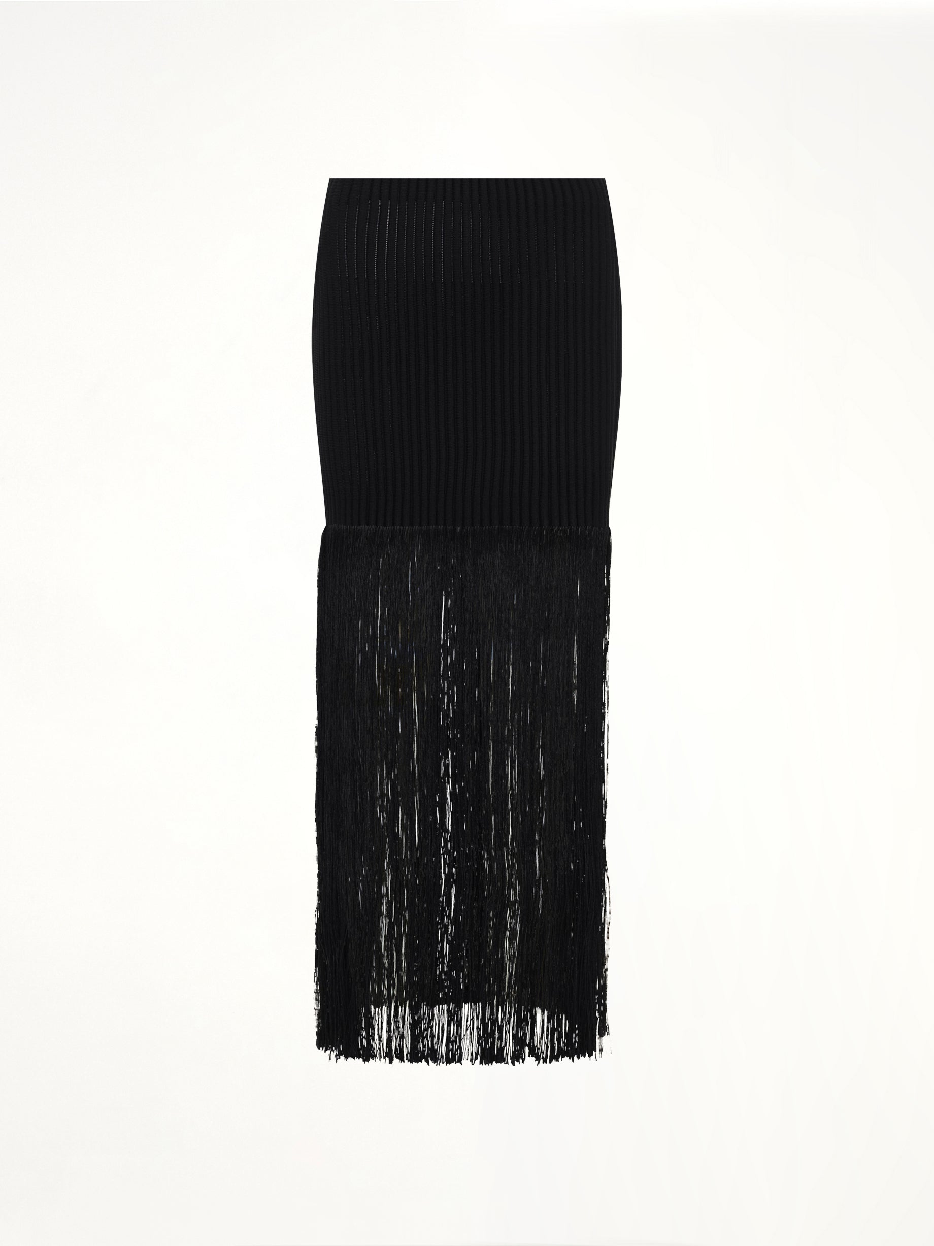 Tube Fringed Knit Skirt in Black