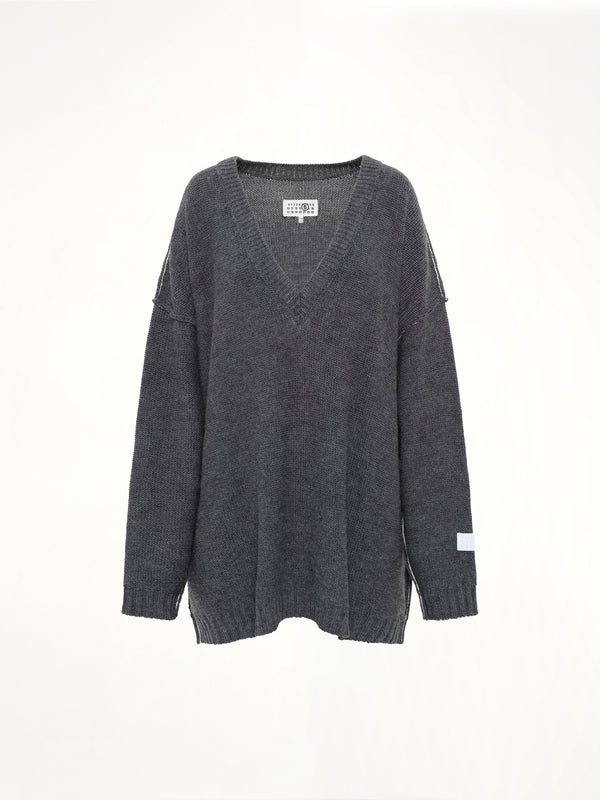 V-Neck Sweater in Grey Melange