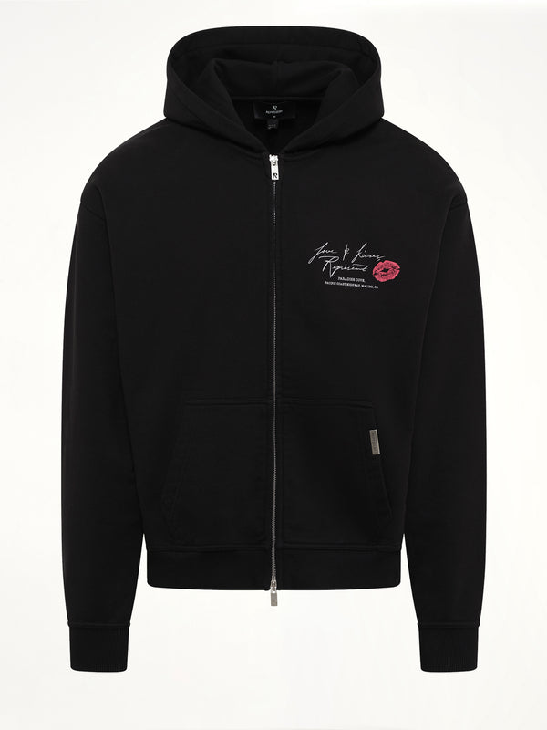 Love And Kisses Zip Through Hoodie in Jet Black