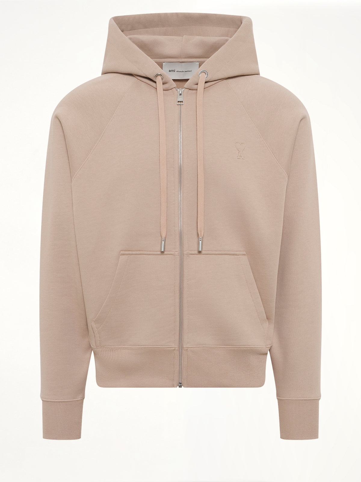Tonal Embossed Ami De Coeur Zipped Hoodie in Beige