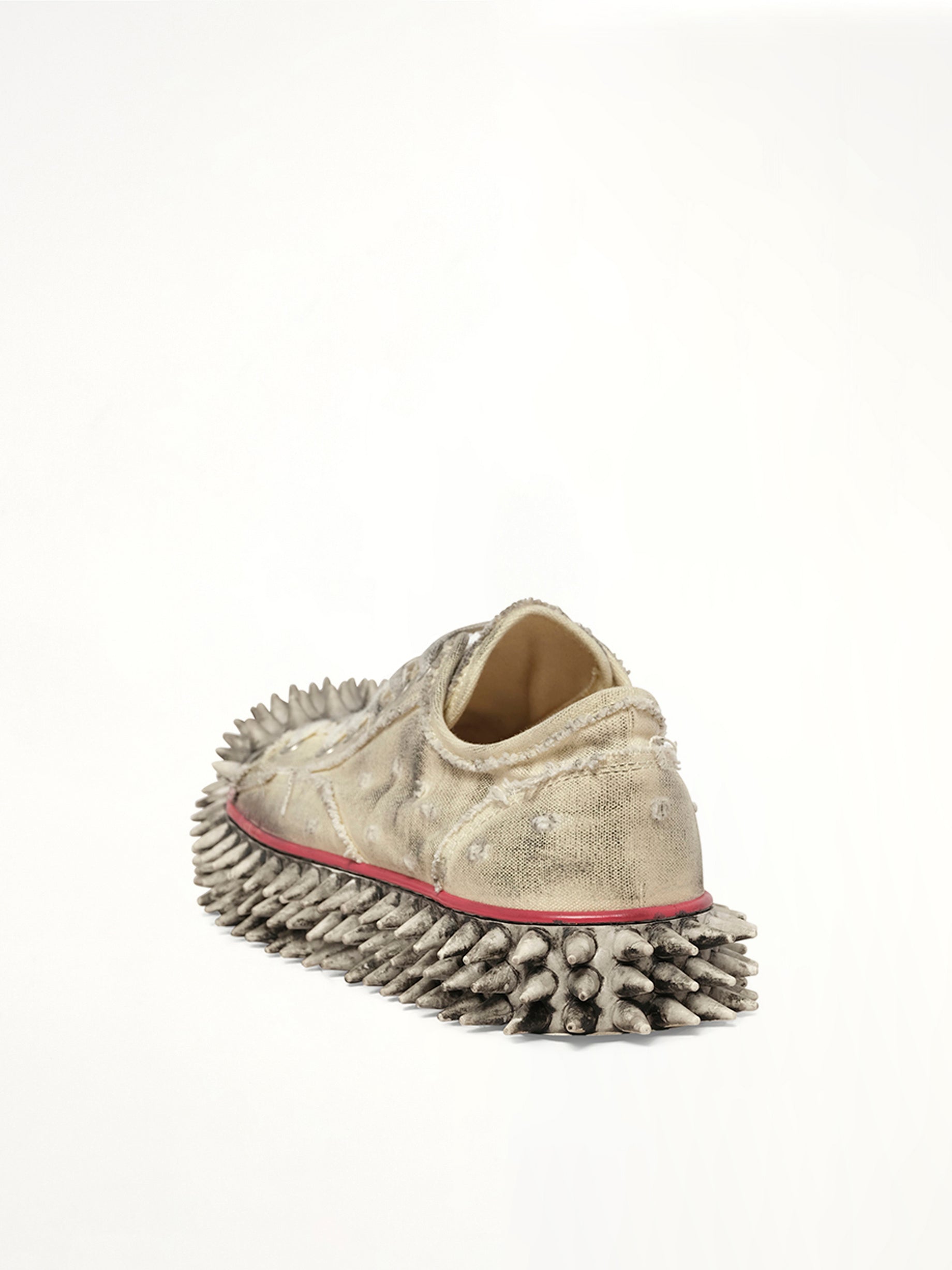 Dirty Spike Toe Cap Canvas Sneaker in White Back View | DOUBLET