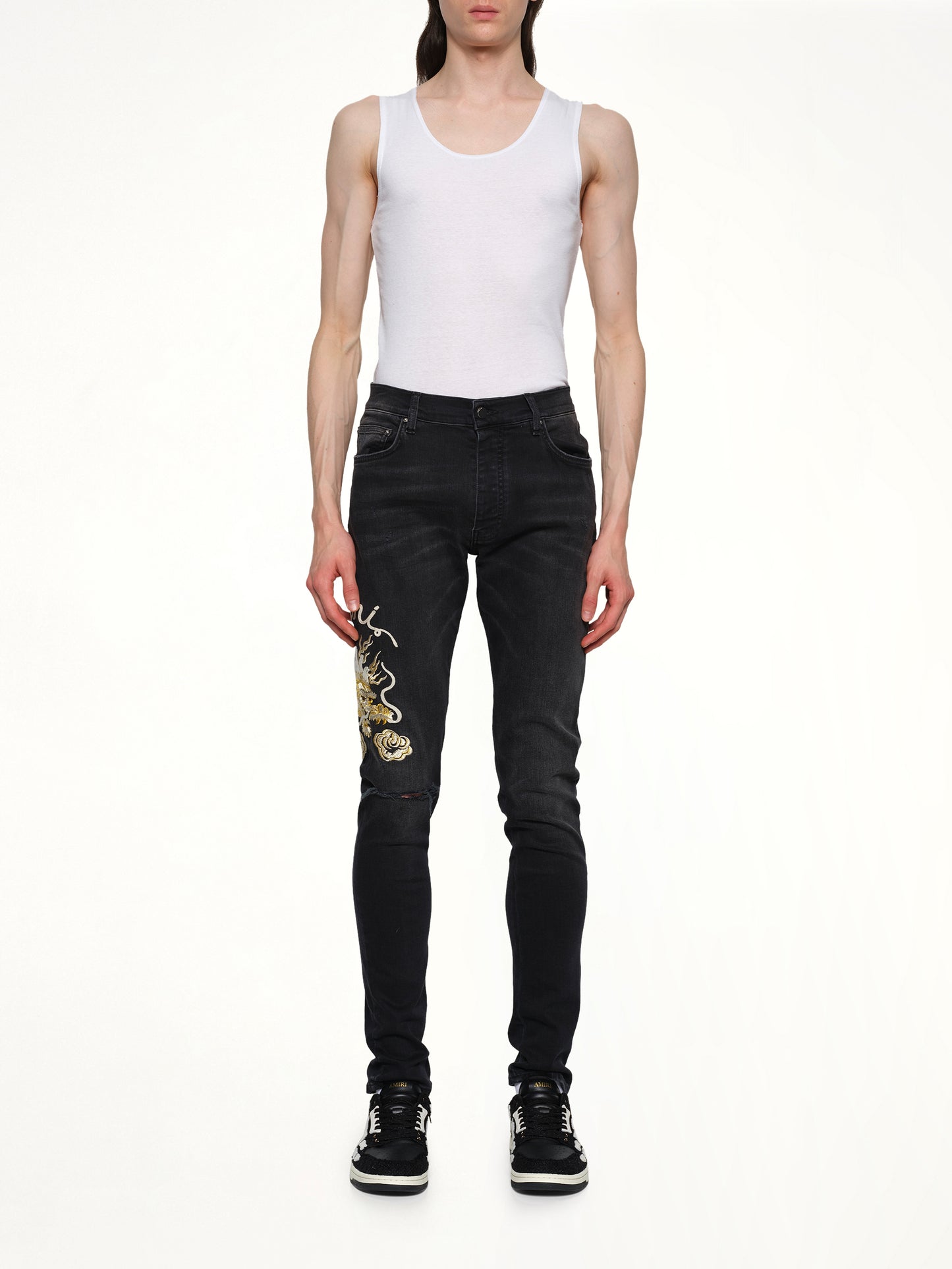 Amiri Dragon Repair Slim Jean in Dust Black