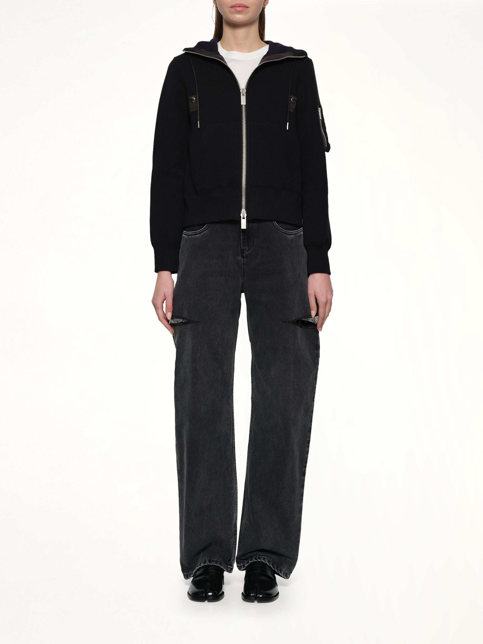 Sponge Sweat Nylon Twill Hoodie in Black