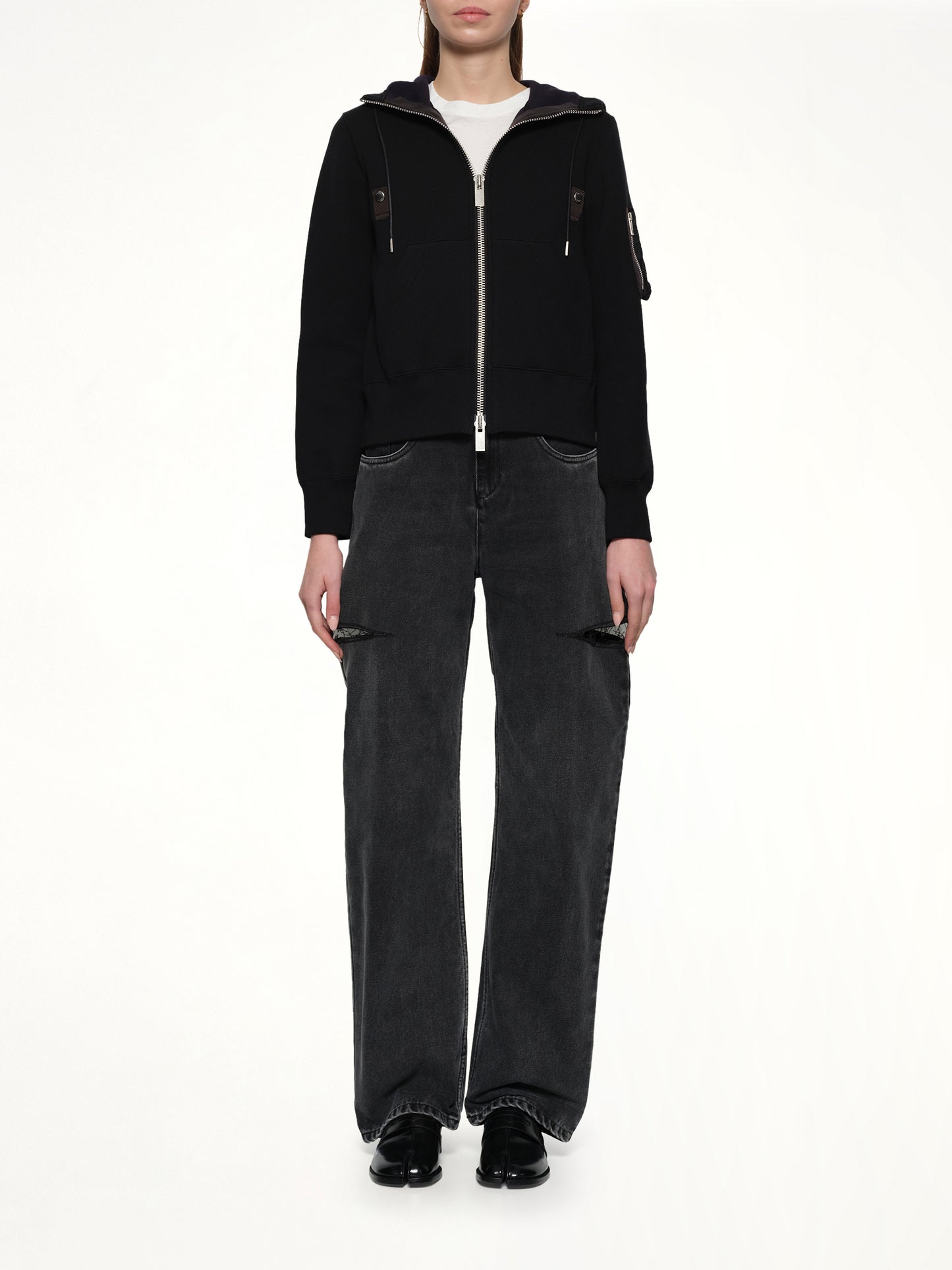 Sponge Sweat Nylon Twill Hoodie in Black