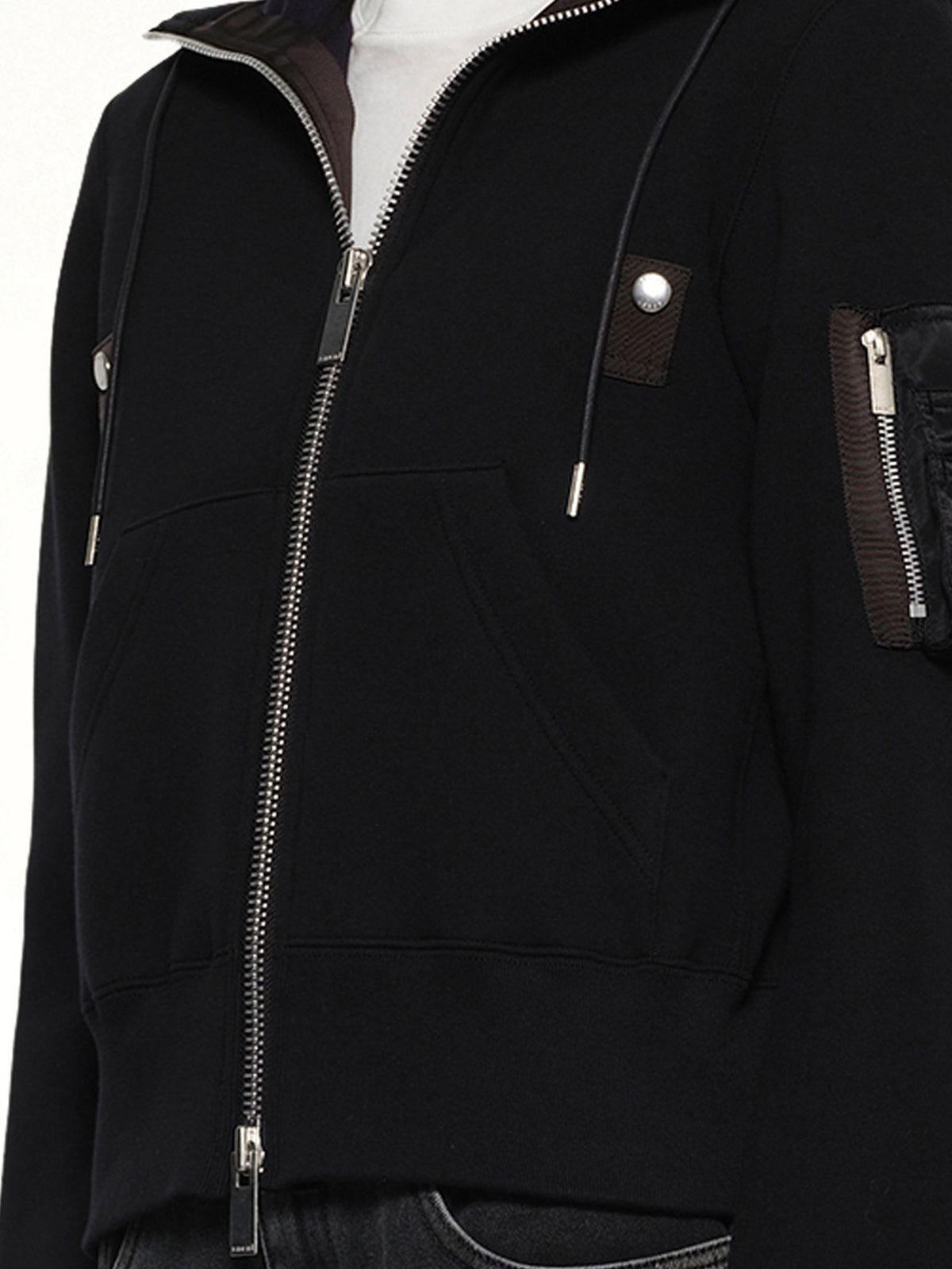 Sponge Sweat Nylon Twill Hoodie in Black