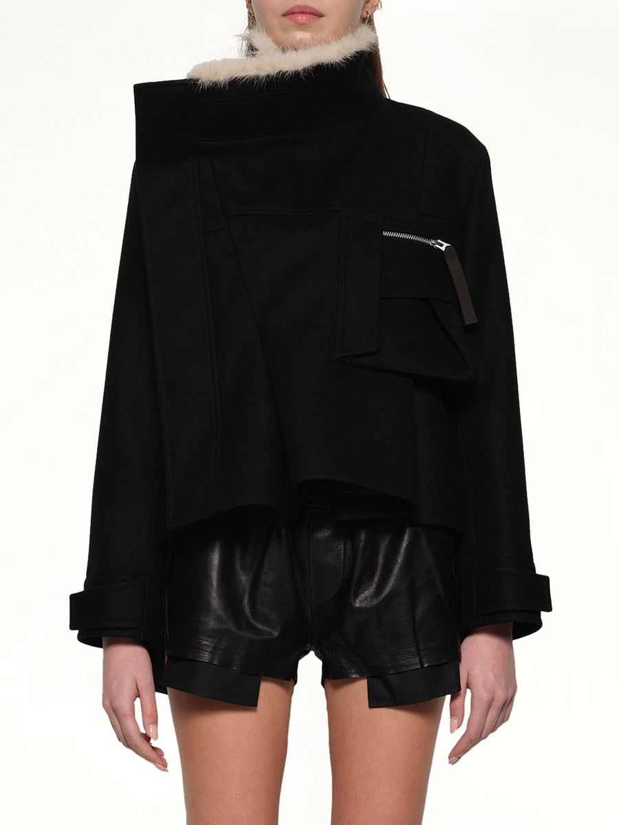 Wool Melton Blouson in Black