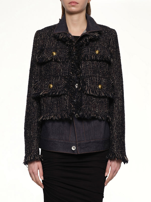 Denim x Tweed Jacket in Navy/Indigo