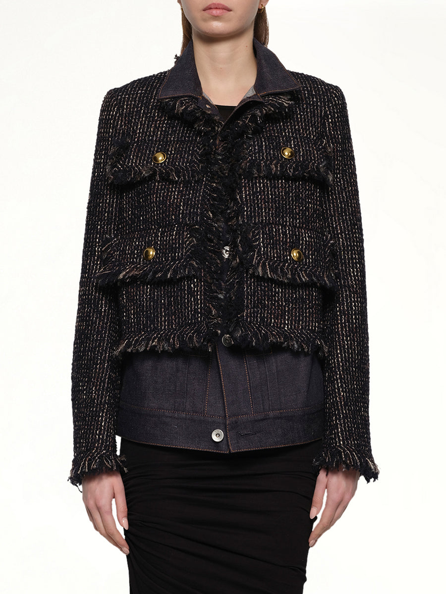 Denim x Tweed Jacket in Navy/Indigo