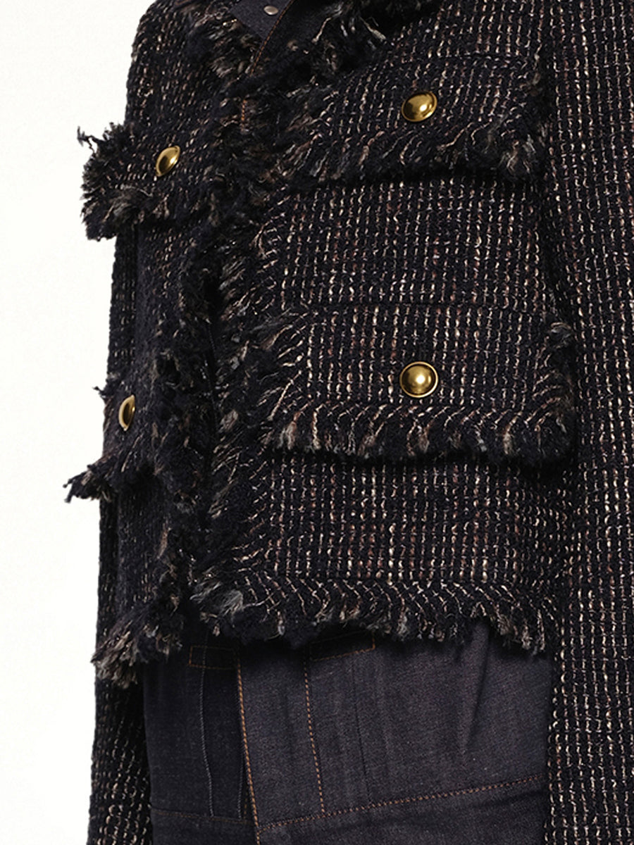 Denim x Tweed Jacket in Navy/Indigo