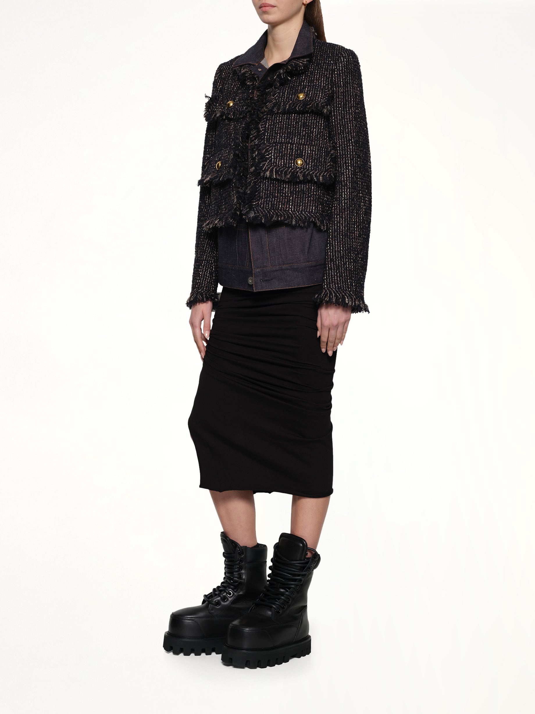 Denim x Tweed Jacket in Navy/Indigo