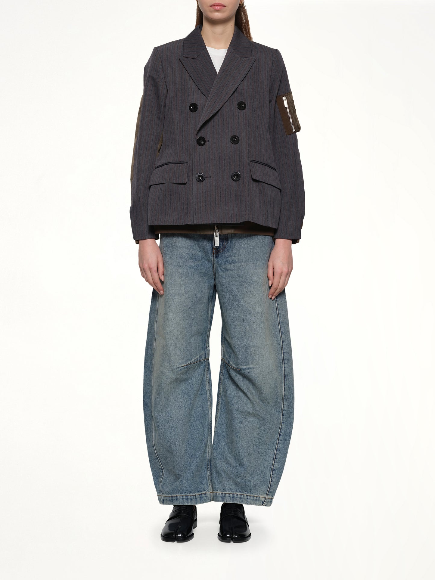 Stripe Doeskin x Nylon Twill Jacket in Gray/Dark Khaki