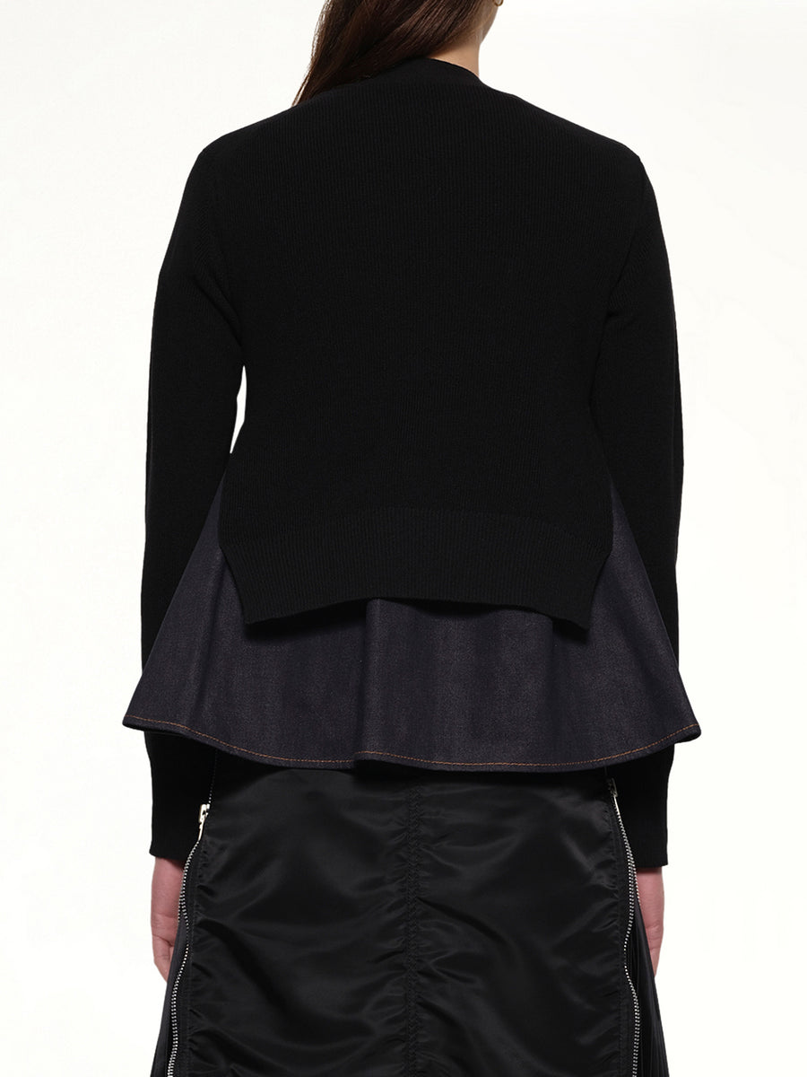 Denim x Knit Cardigan in Black/Indigo