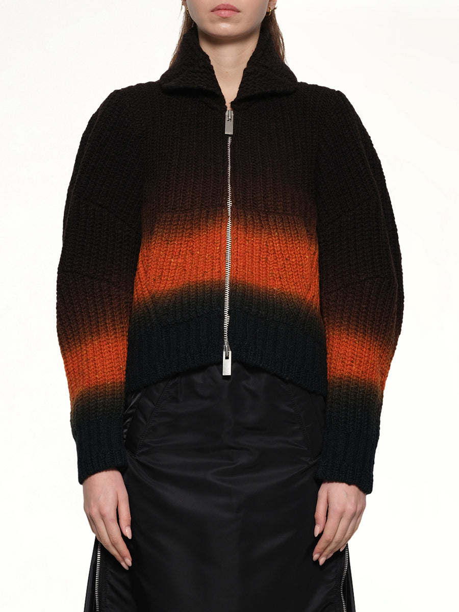 Garment Dye Wool Knit Blouson in Brown
