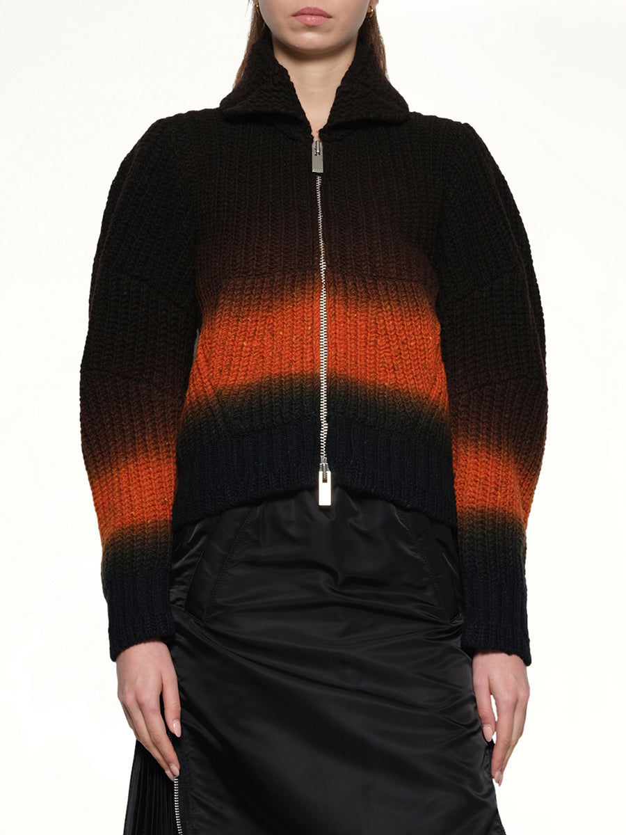 Garment Dye Wool Knit Blouson in Brown