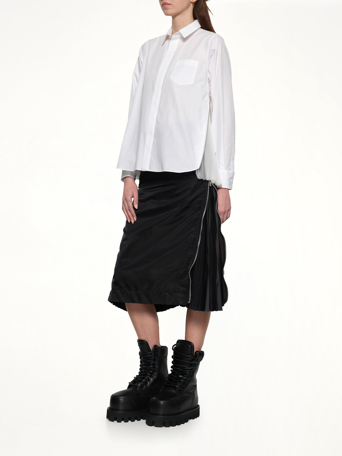 Poplin x Chiffon Shirt in Off White