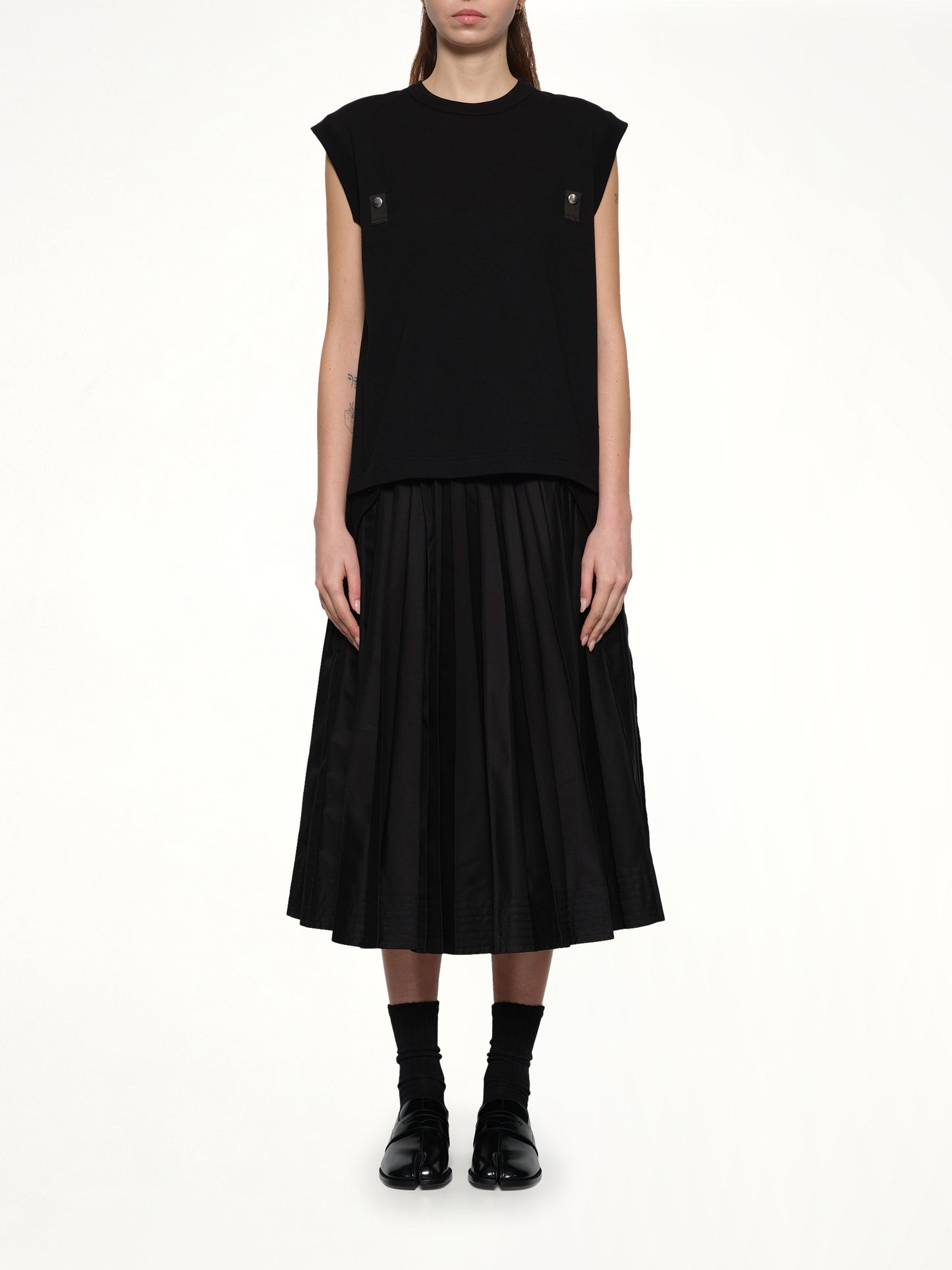 Cotton Jersey x Nylon Twill T-Shirt in Black