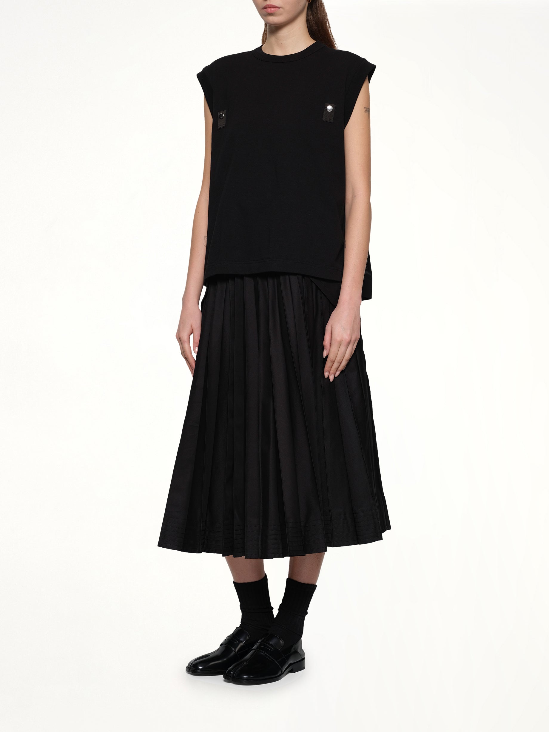 Cotton Jersey x Nylon Twill T-Shirt in Black