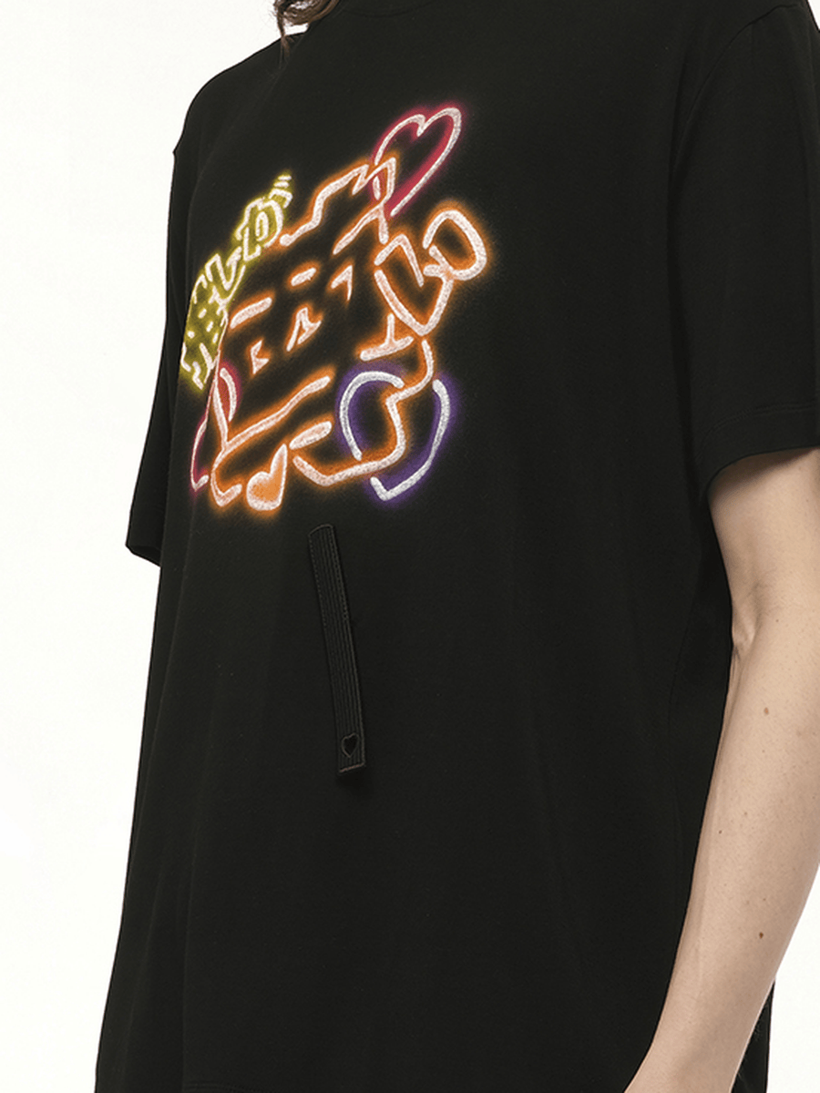 Big Japanese Neon Paint Fan Service T-Shirt in Black