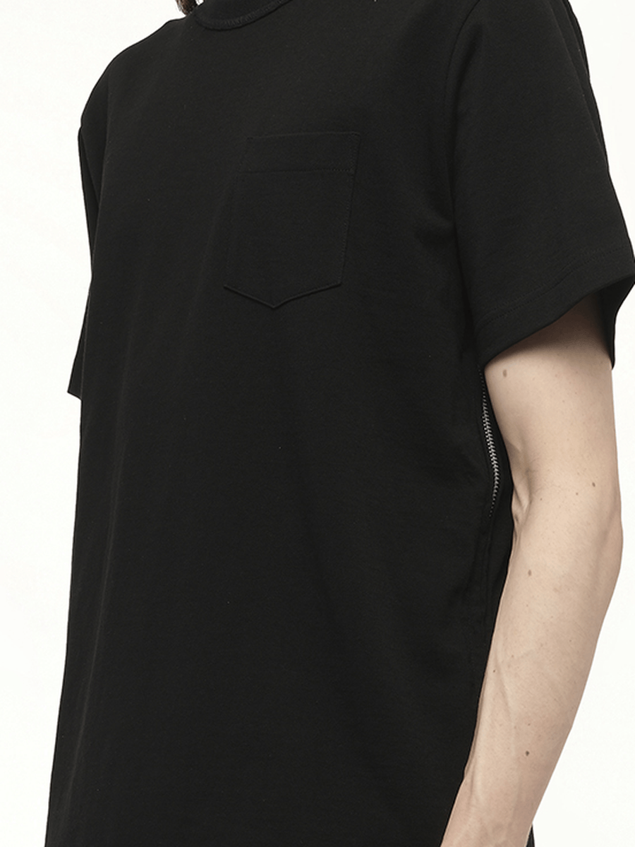 Side Zip Cotton T-Shirt in Black