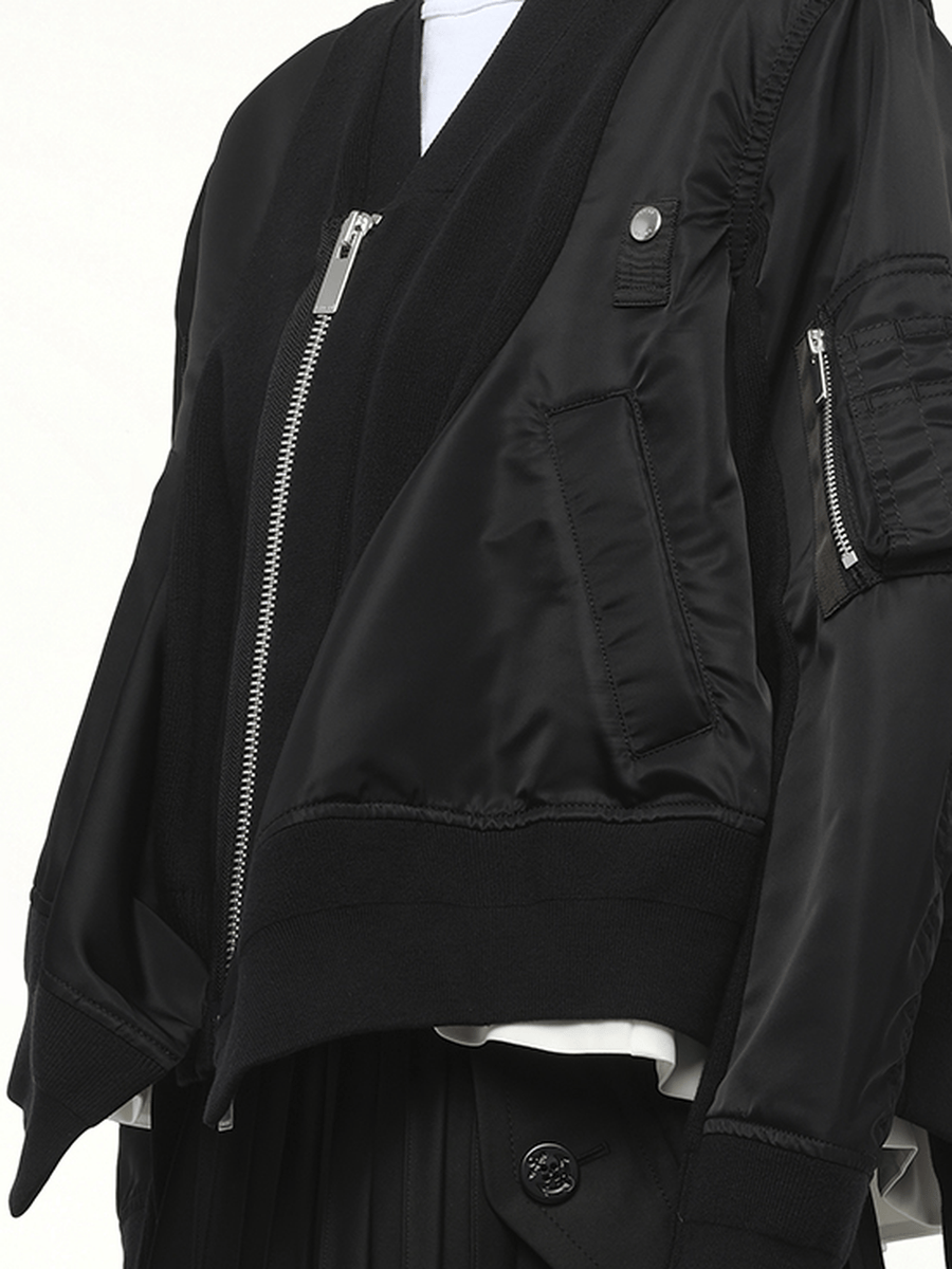 Nylon Twill Knit Cardigan in Black
