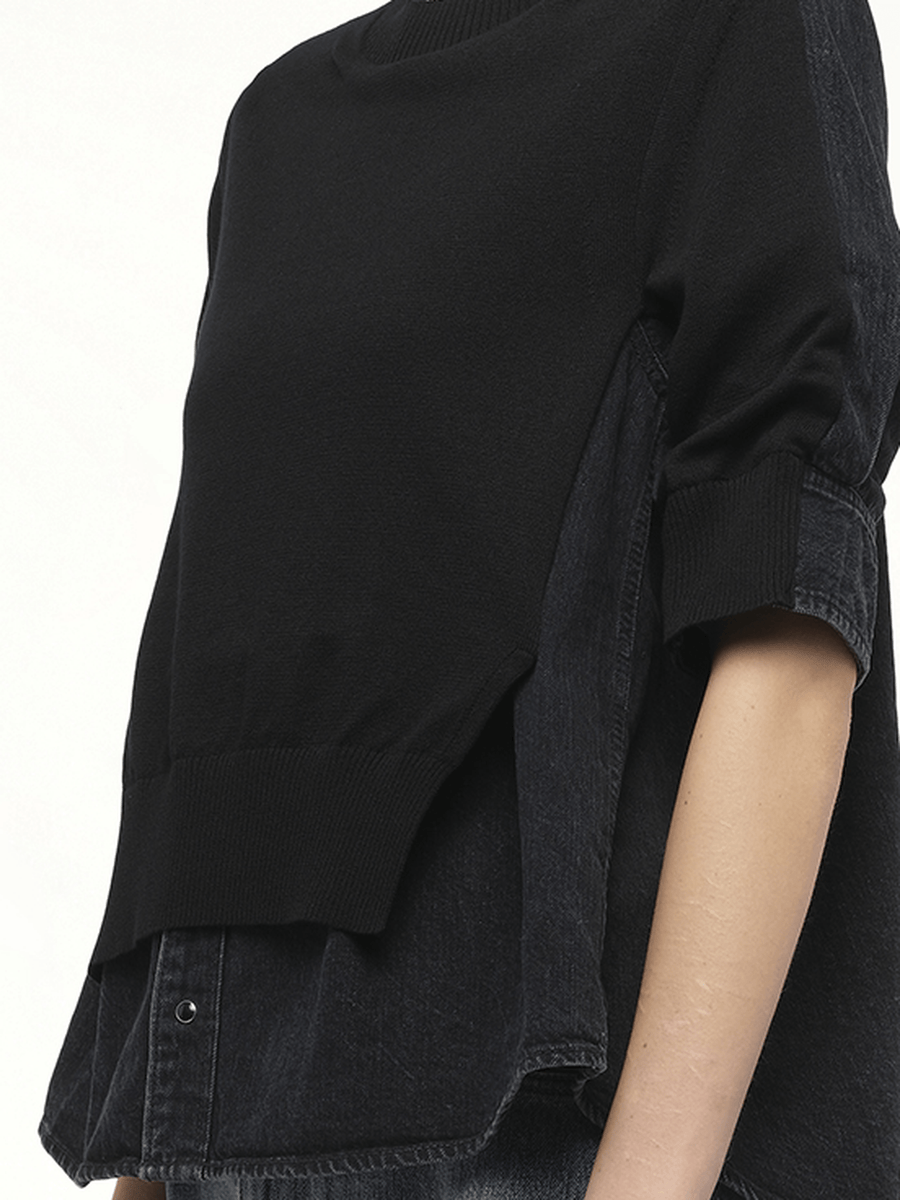 Denim Knit Pullover in Black