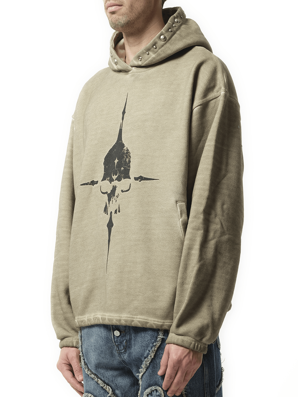 Thug Club Peace Stud Hoodie in Beige