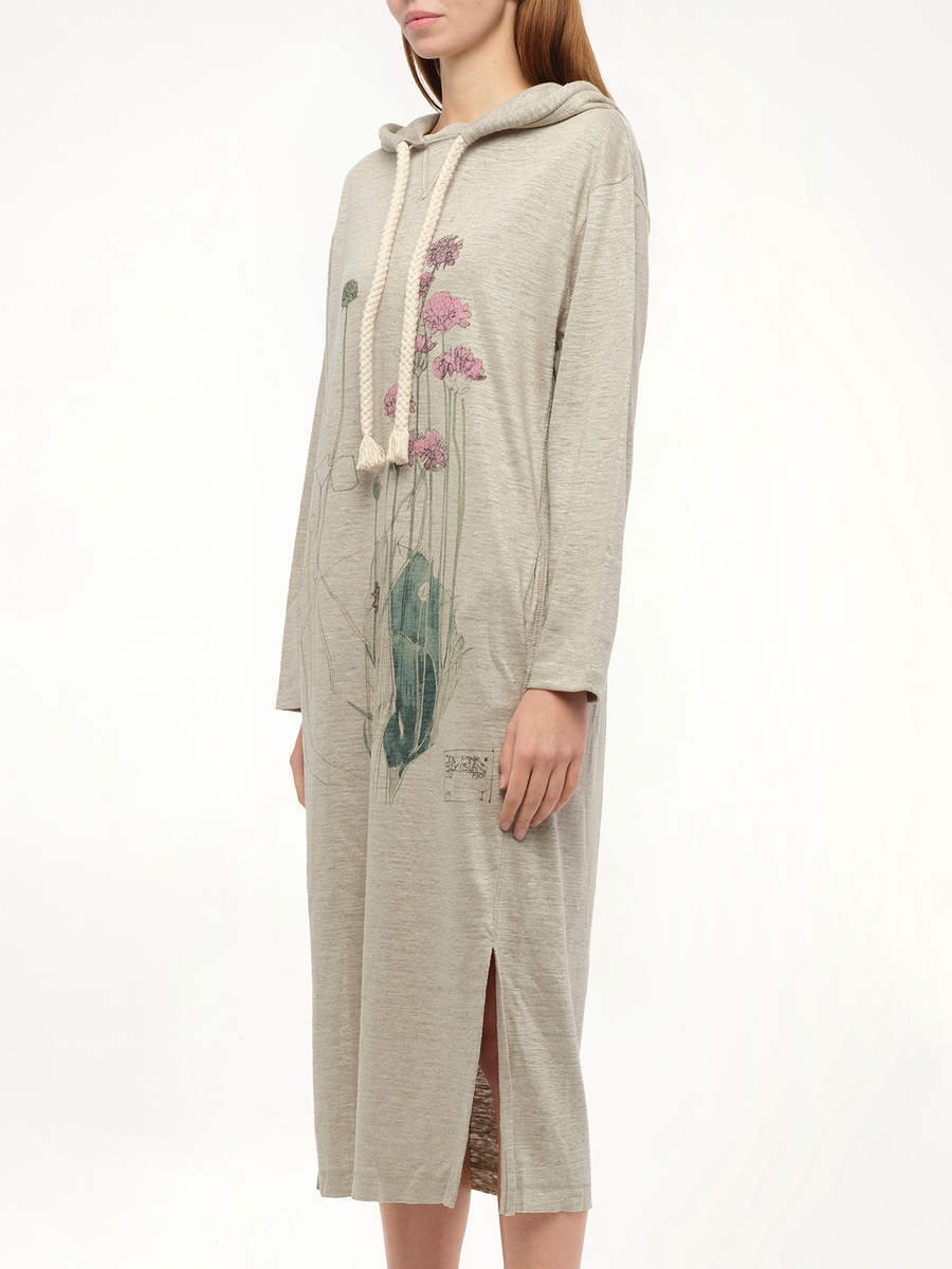 Hoodie Botanical Dress in Beige