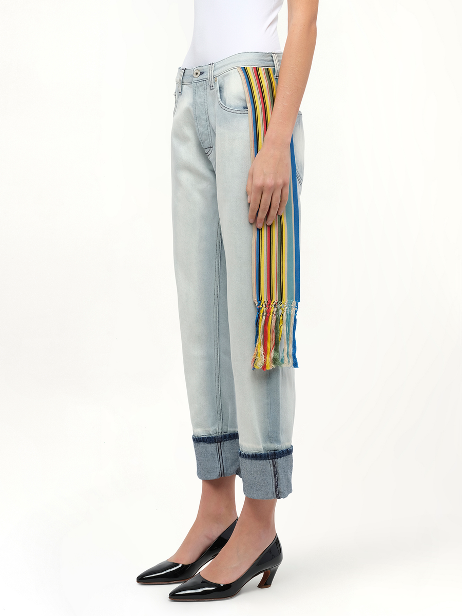 Stripe Bands Jeans in L Blue