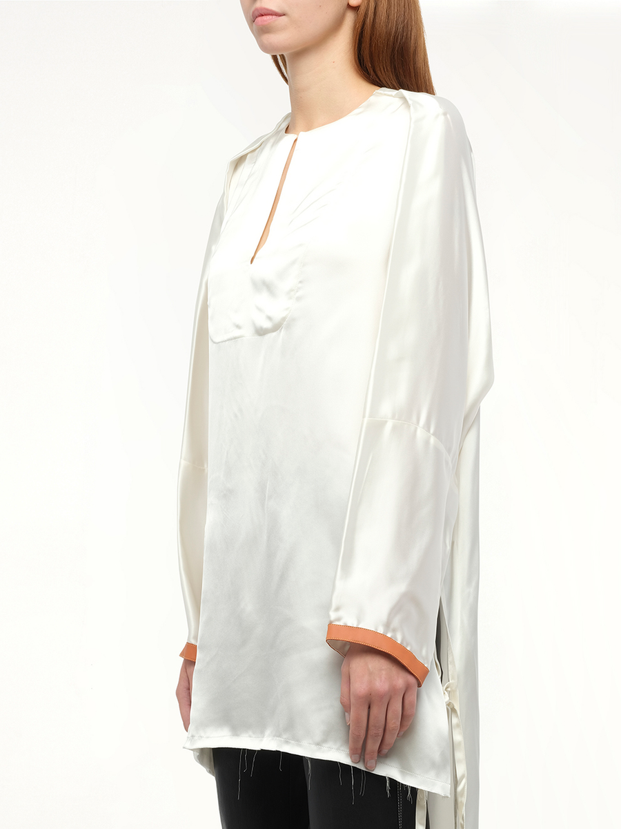 Satin Long Back Top in White