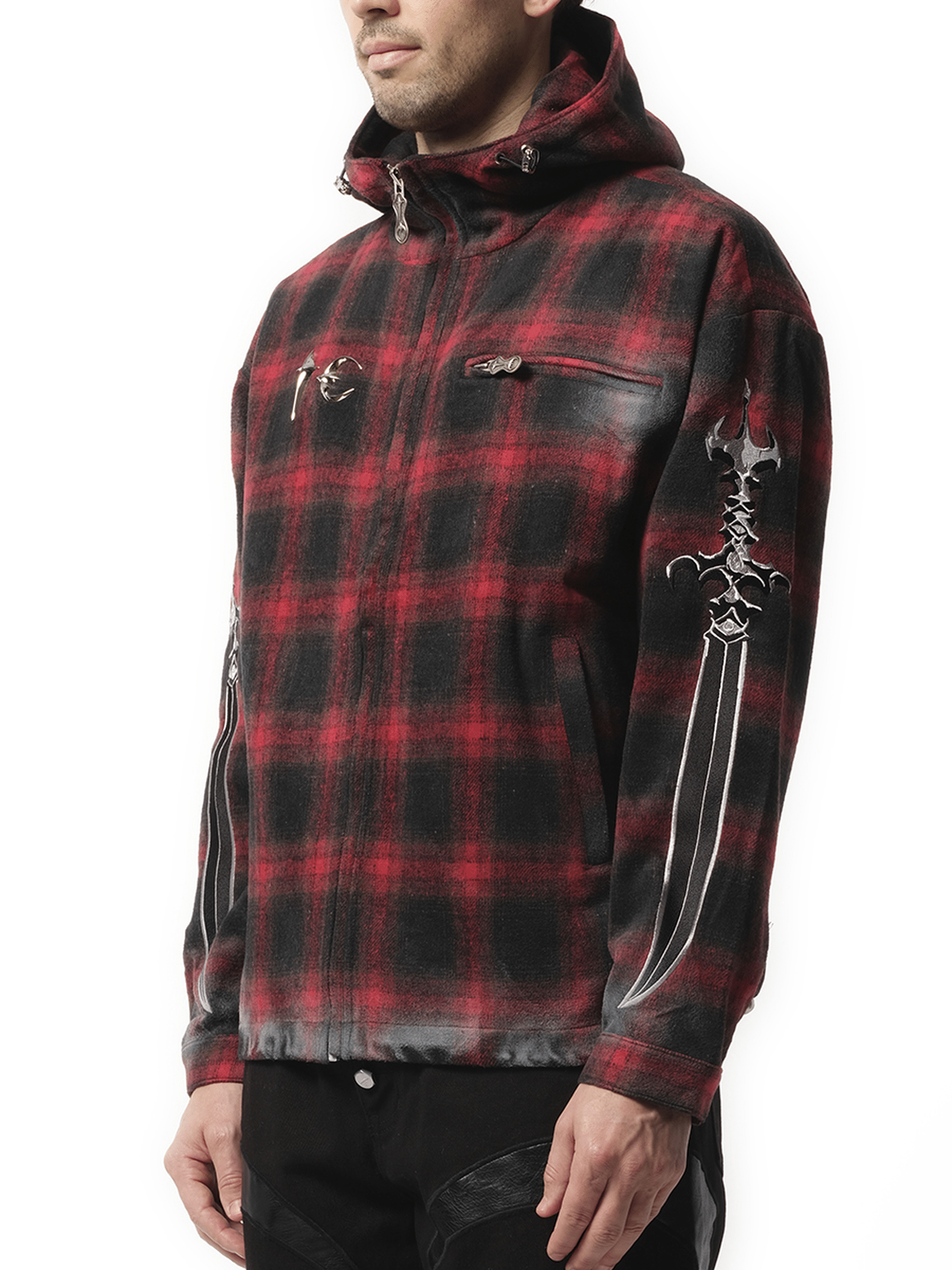 Thug Club Arab Sword Flannel Zip-up Jacket in Red