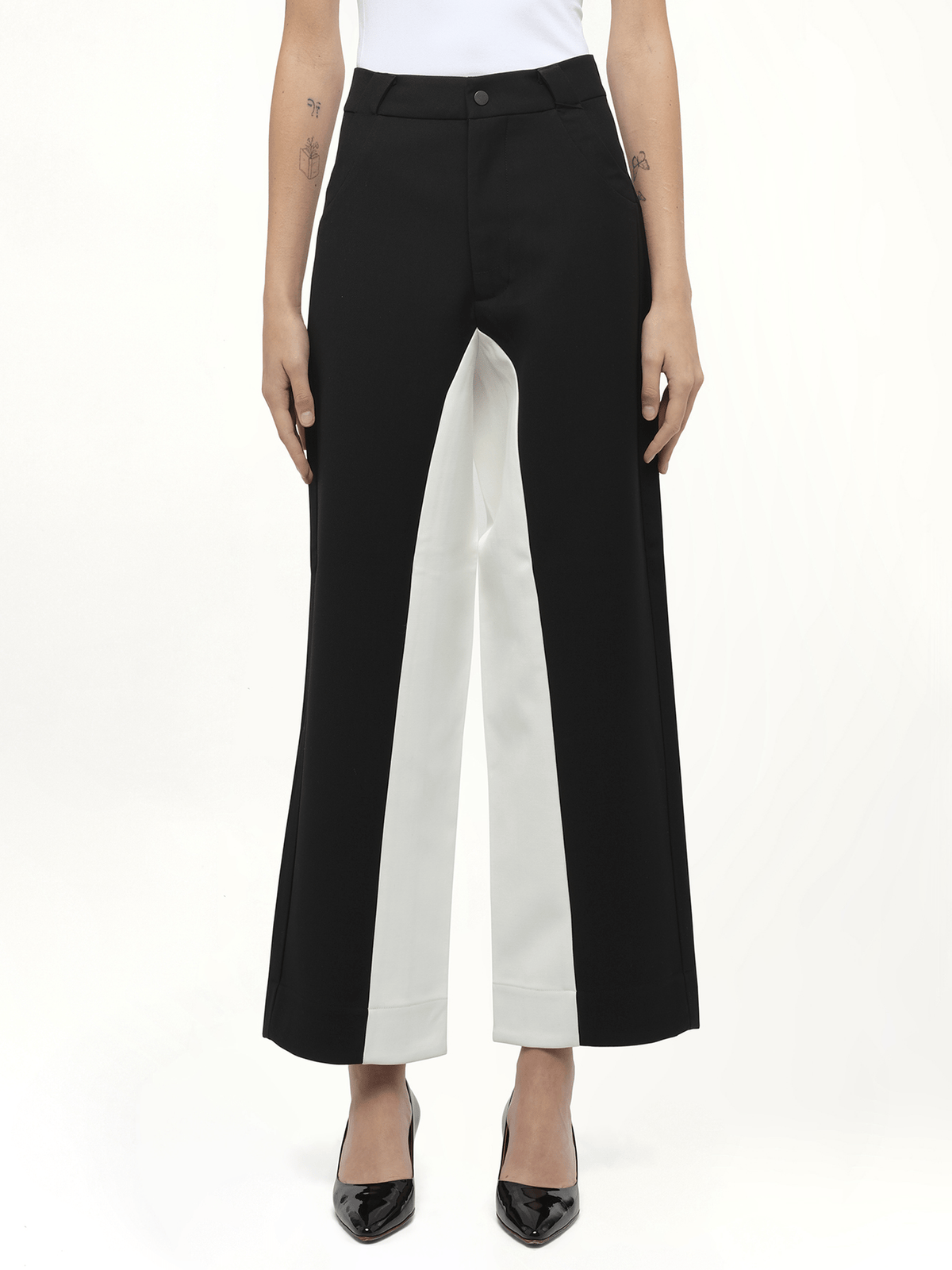 Black & White Stitched Suit Pants in Black