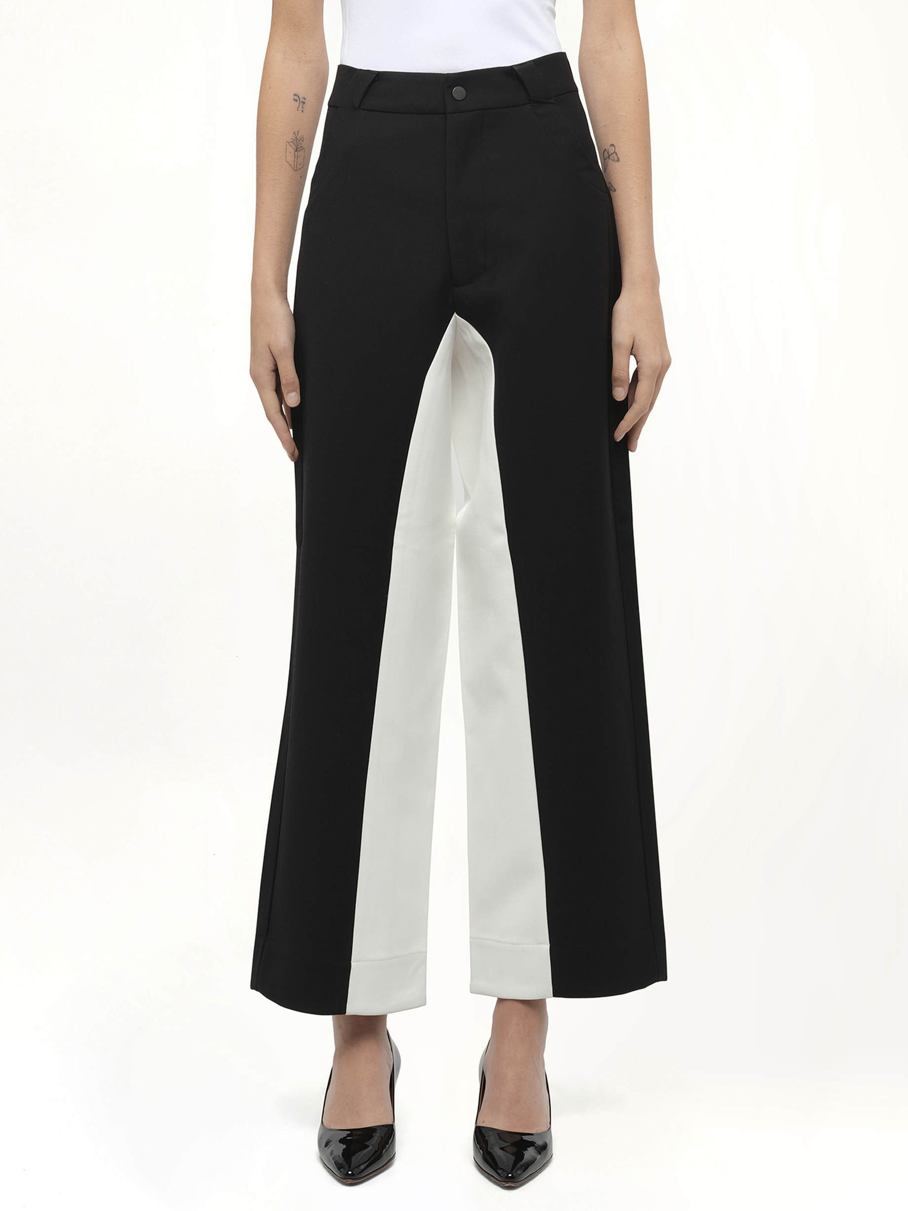 Black & White Stitched Suit Pants in Black