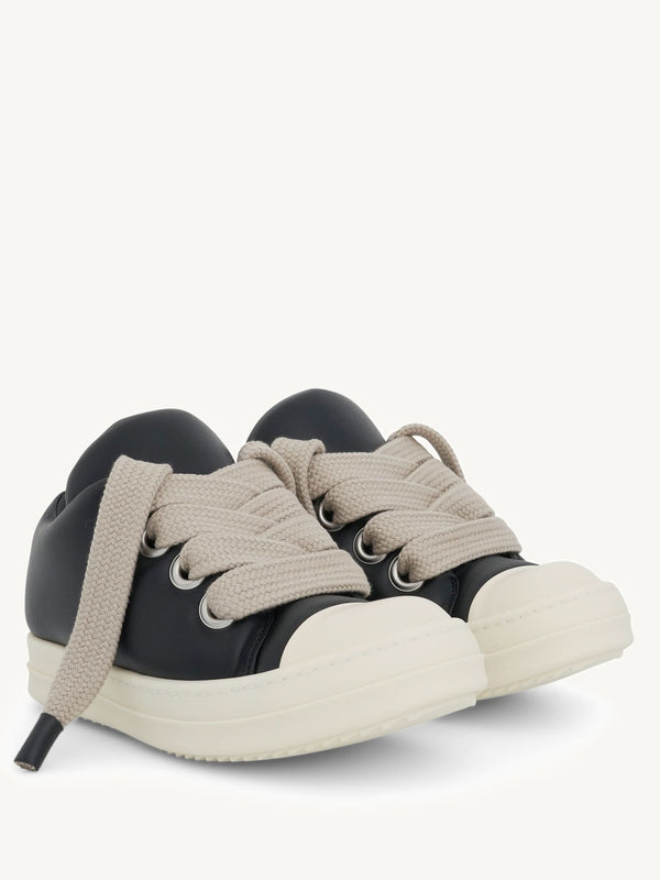 Jumbo Lace Padded Low Sneaker in Black/Milk Front View | RICK OWENS