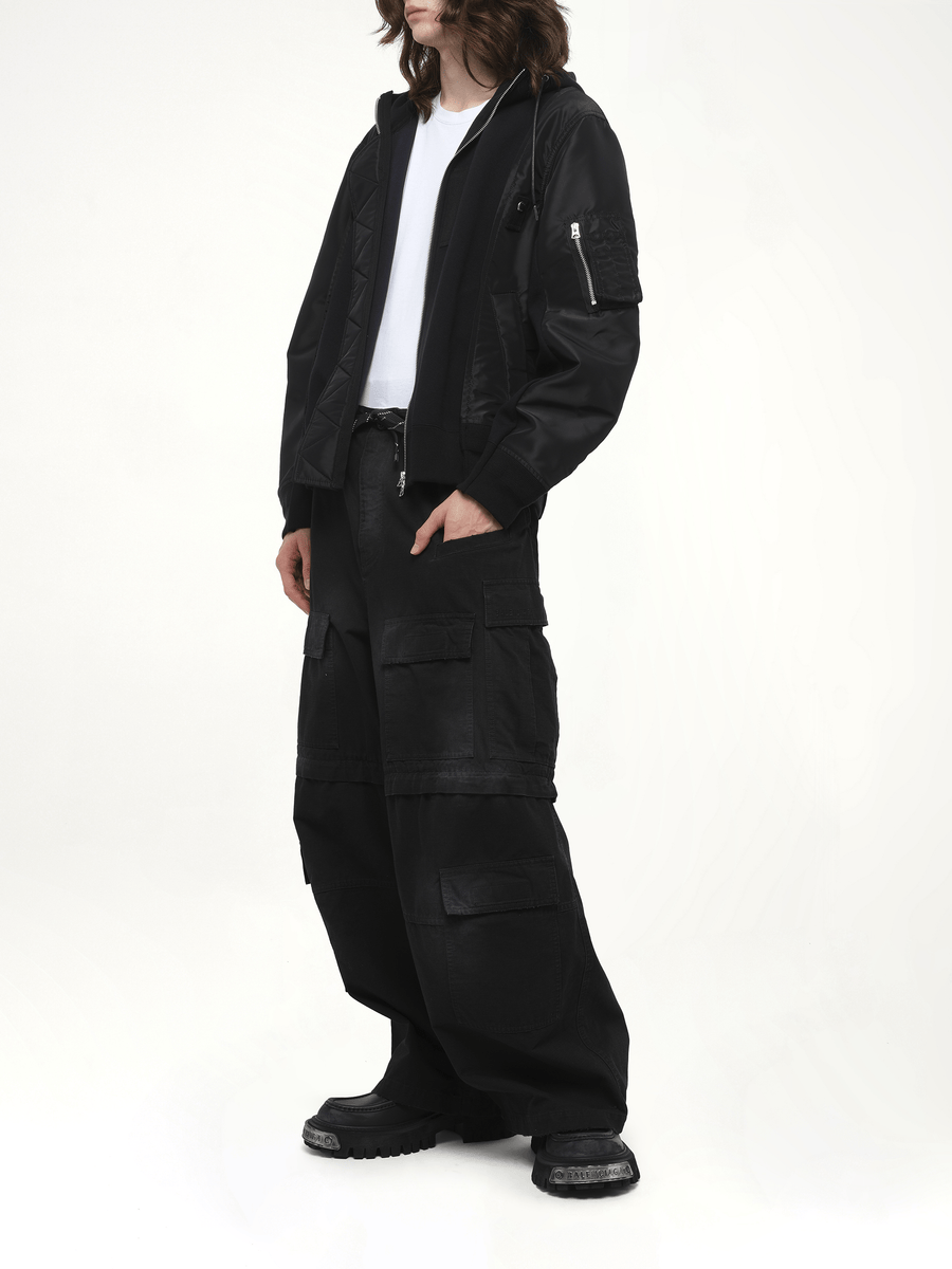 Sponge Sweat Nylon Twill Hoodie in Black/Black