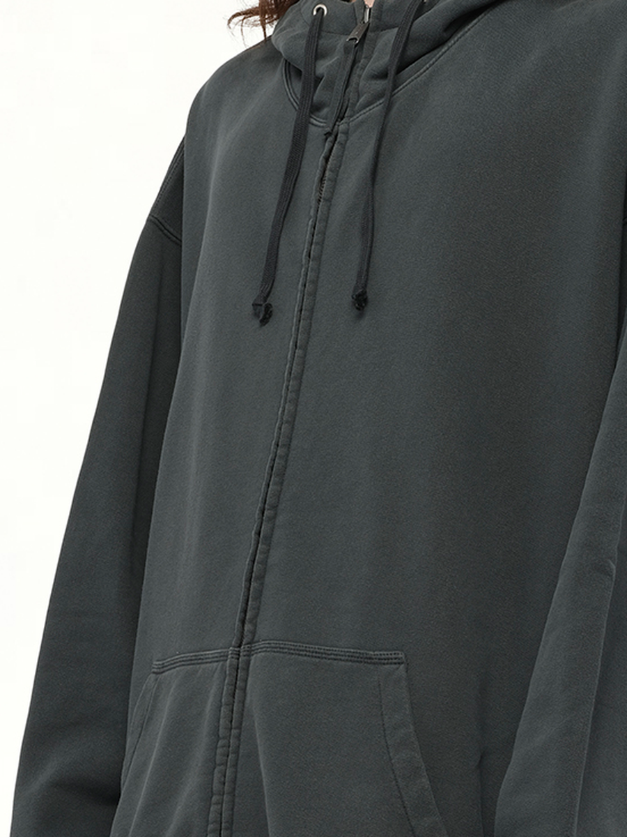 Zip Sweat Jacket in Washed Black