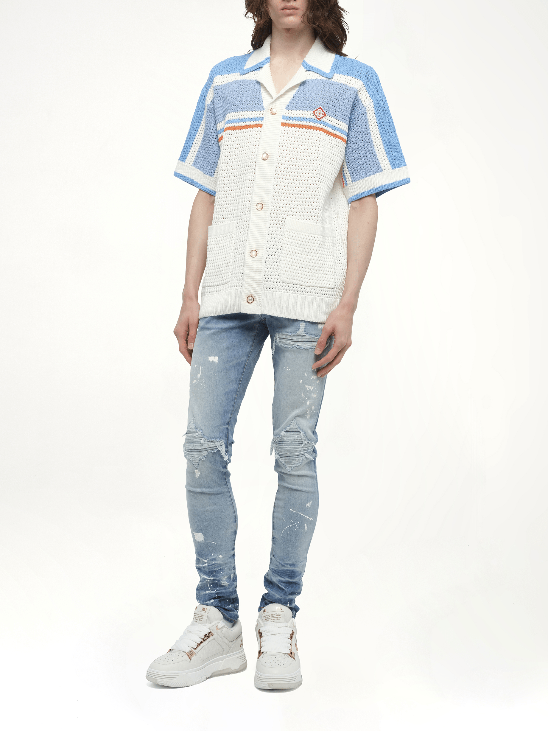 蓝色仿钩针衬衫