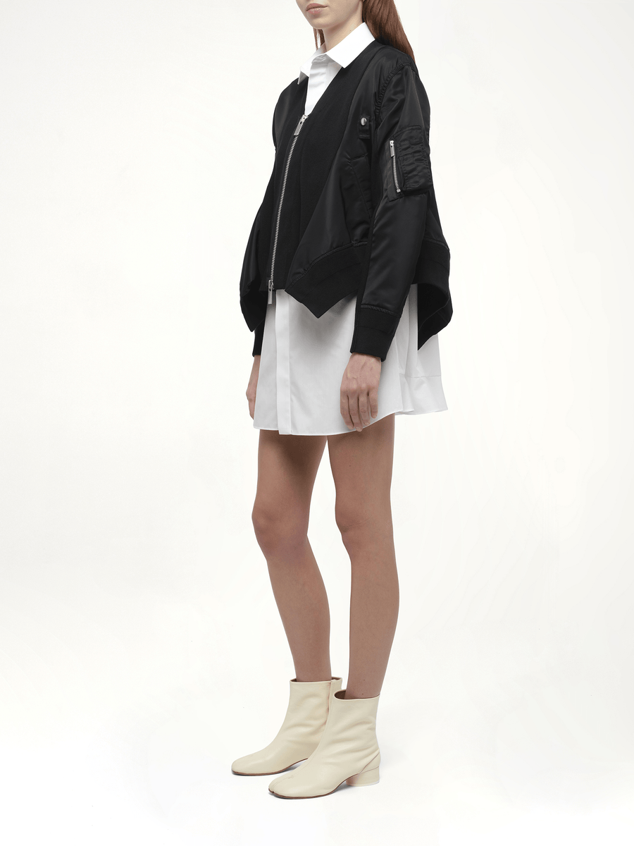 Nylon Twill Knit Cardigan in Black