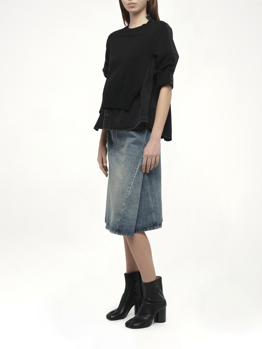 Denim Knit Pullover in Black