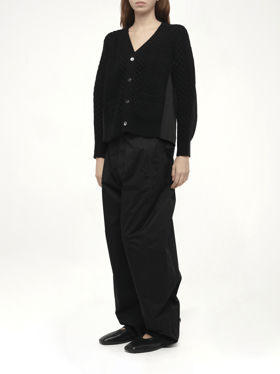 Wool Knit x Cotton Poplin Cardigan in Black/Black