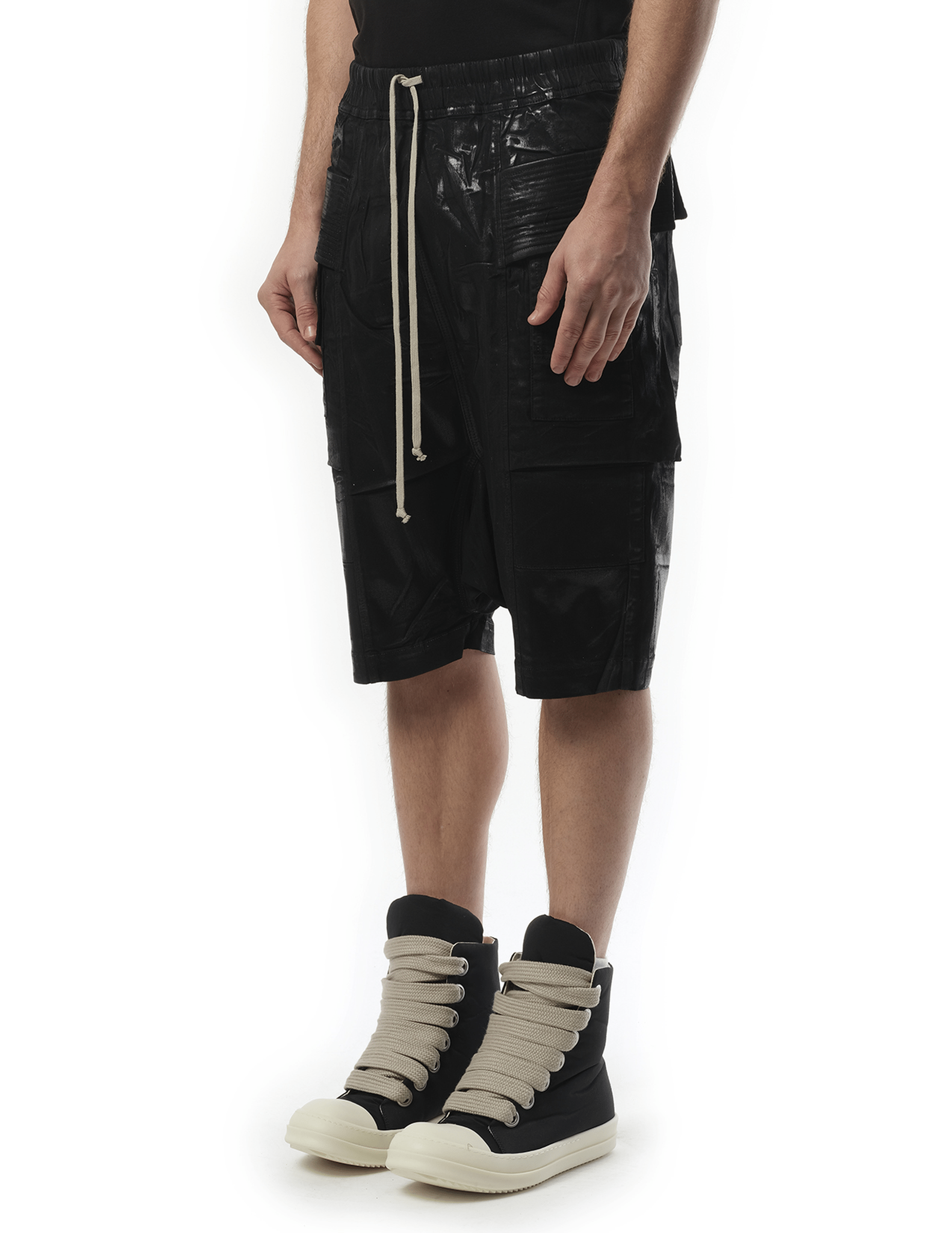 Rick Owens Drkshdw Foil Denim Creatch Cargo Pods in Black