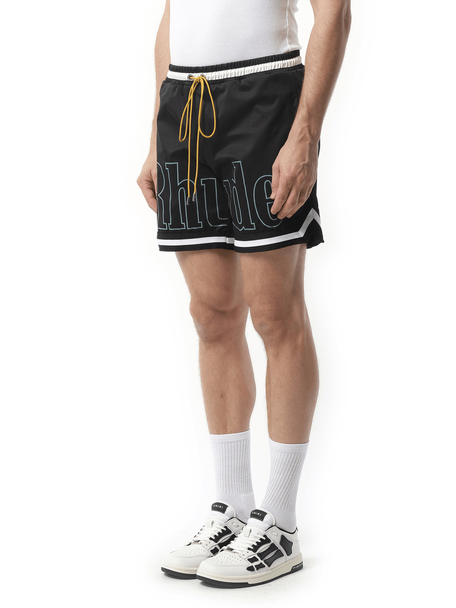 Rhude Rhude Logo Basketball Swim Shorts in Black/White